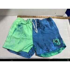 Vtg Gotcha Shorts 32 Green Blue Surf Swim Big Logo Patch Classic USA Made